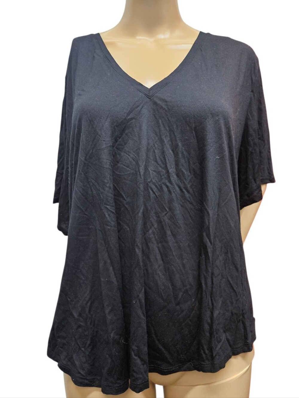 By Anthropologie Black V-Neck Swing Top Blouse Plus Size 2X